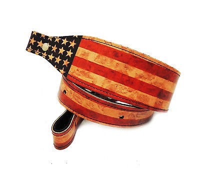 New Custom Leather Rifle Sling Vintage American Flag 2.25 Wide