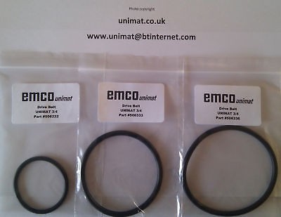 EMCO UNIMAT 3 / 4 LATHE DRIVE BELT SET OM SPEC SIZE