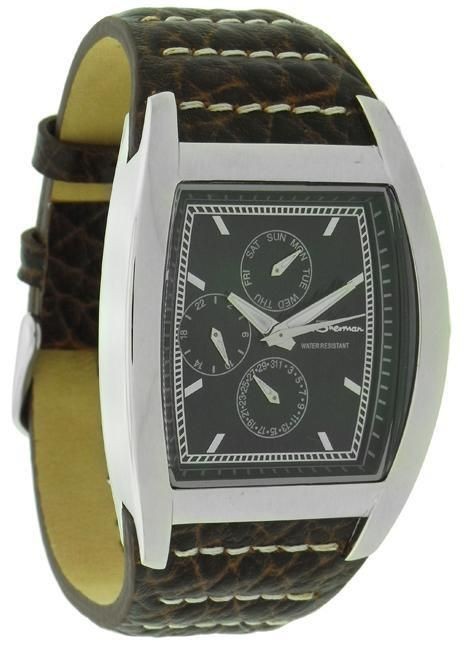 BEN SHERMAN MENS BLACK MULTI DIAL BROWN LEATHER STRAP WATCH   NEW 