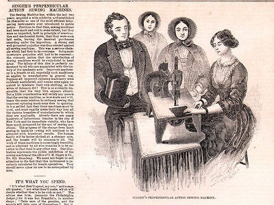 SEWING Singers Sewing Machine 1860s Engraving, Article