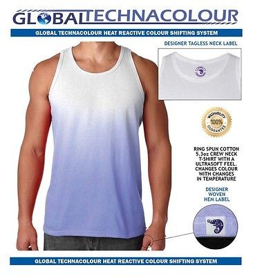Global Technacolour Blue to White MENS TANK TOP, SINGLET Hypercolor 