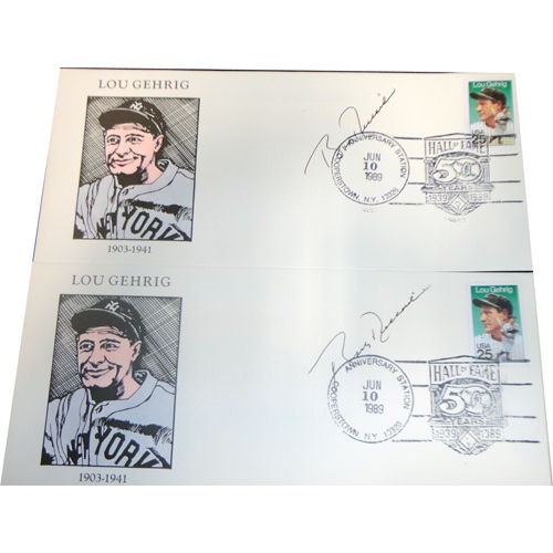 BOBBY RICHARDSON SIGNED LOU GEHRIG STAMP CACHET FOR COOPERSTOWN HOF 