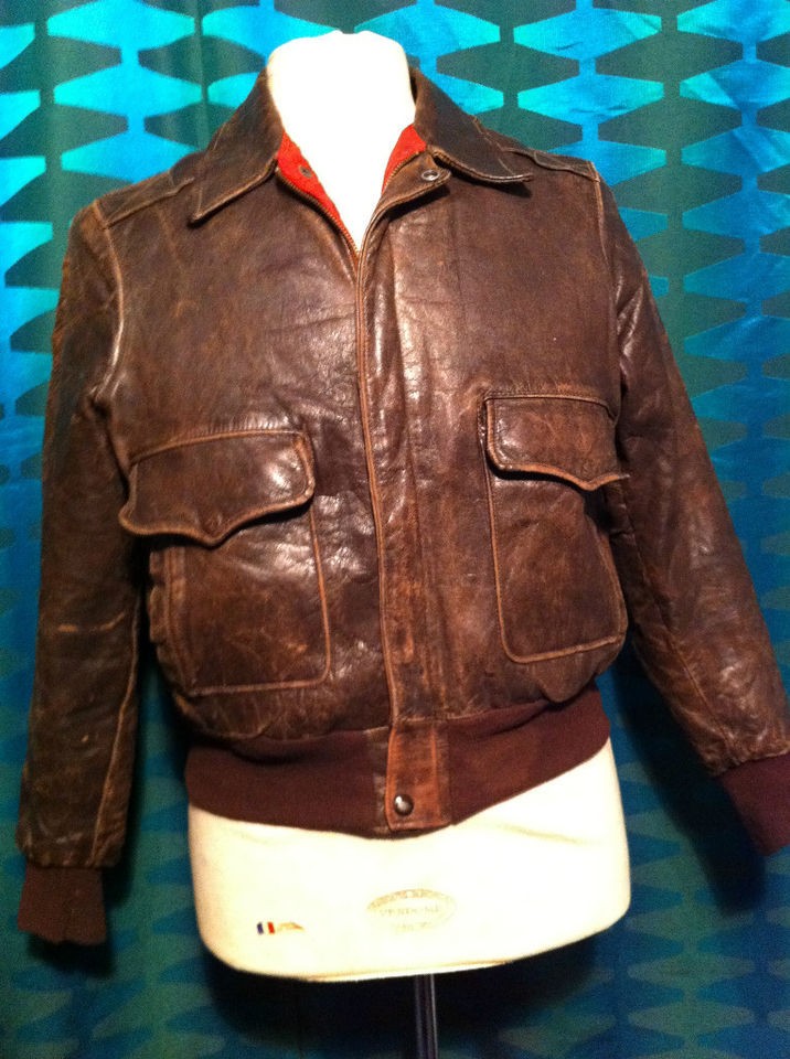 VERY OLD  HERCULES DISTRESSED BROWN HORSEHIDE LEATHER JACKET M 