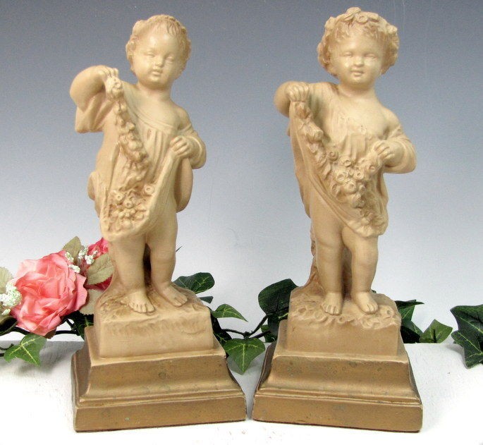 Vintage FRENCH PUTTI CHERUB Bookends Terra Cotta Finish Statue Figure