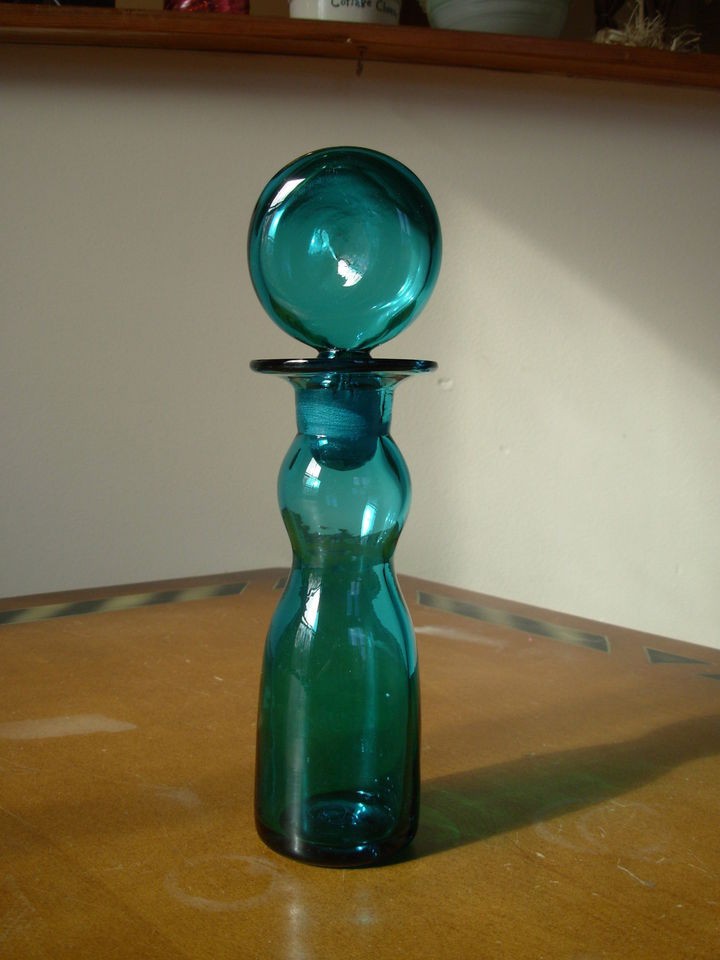 Vintage Blenko Glass 10 1/2 Green Decanter W/ Stopper VGC 