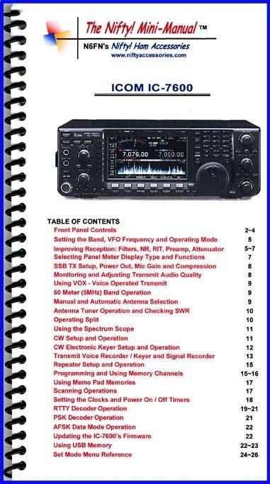 Icom IC 7600 Nifty Quick Reference Guide, IC7600