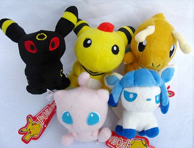 5pcs Pokemon Plush Dragonite Glaceon AMPHAROS Umbreon Mew