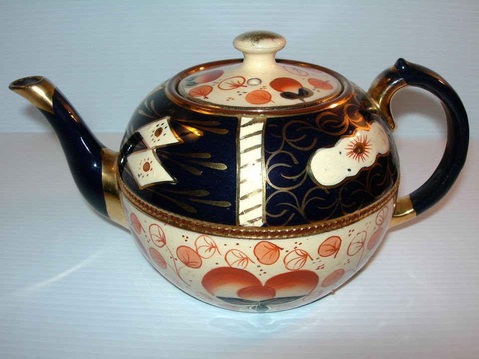 WONDERFUL ANTIQUE ENGLISH GAUDY DUTCH IMARI TEAPOT DECORATIVE IMARI 