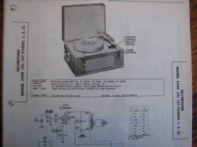 SILVERTONE 5245 Record Player Photofact Repair Manual
