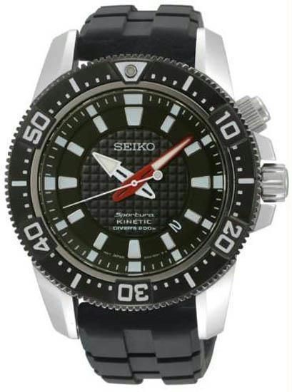 Seiko SKA511P2 Watch Mens Sportura Kinetic Diver Black Dial