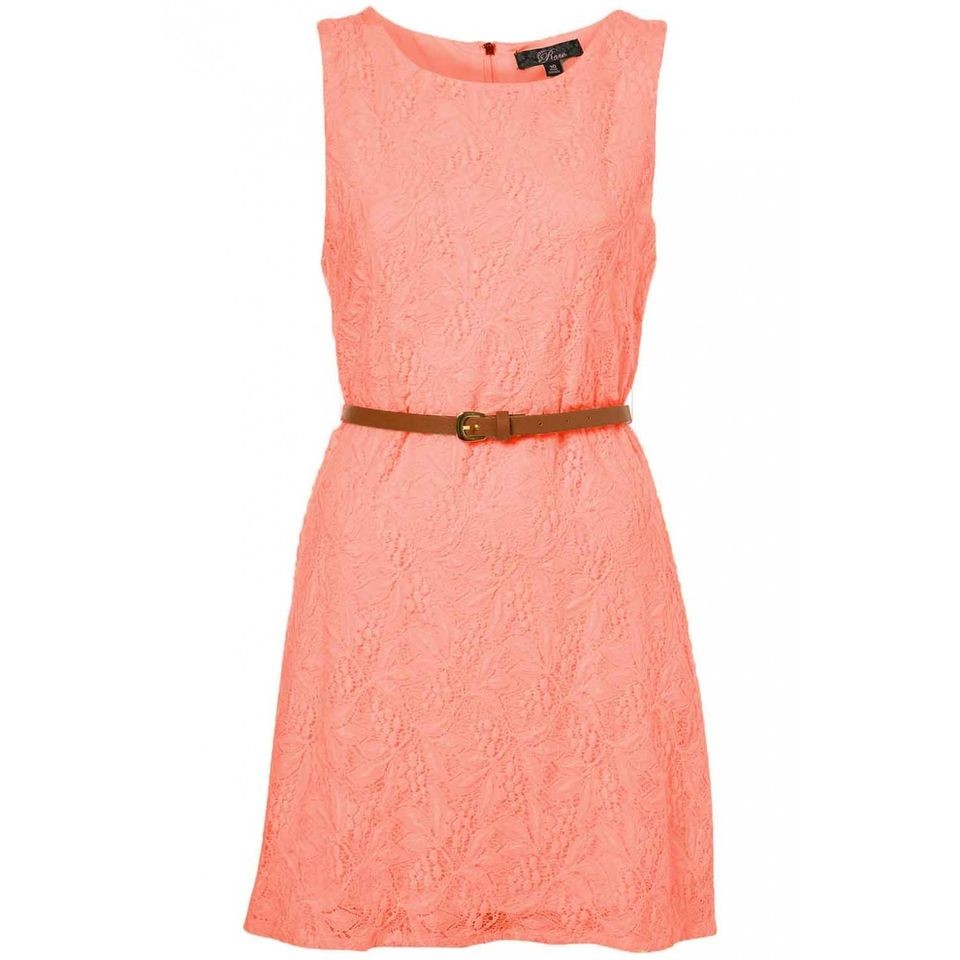 New Rare @Topshop Coral Belted Lace Dress Size UK12 EUR40 US8