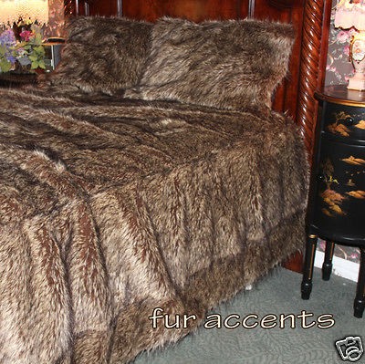 WOLF , COYOTE BEDSPREAD THROW COMFORTER FAUX FUR BEAR SKIN SHEEP 