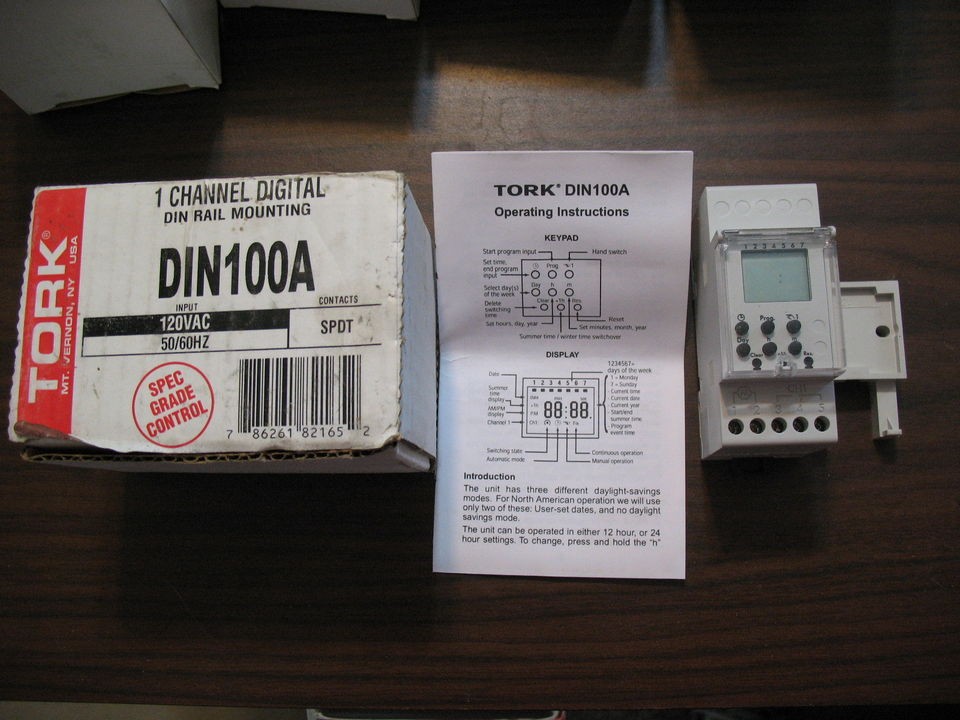 New Tork DIN100A 1 Channel 7 Day SPDT 120V Din Rail Mount Digital 