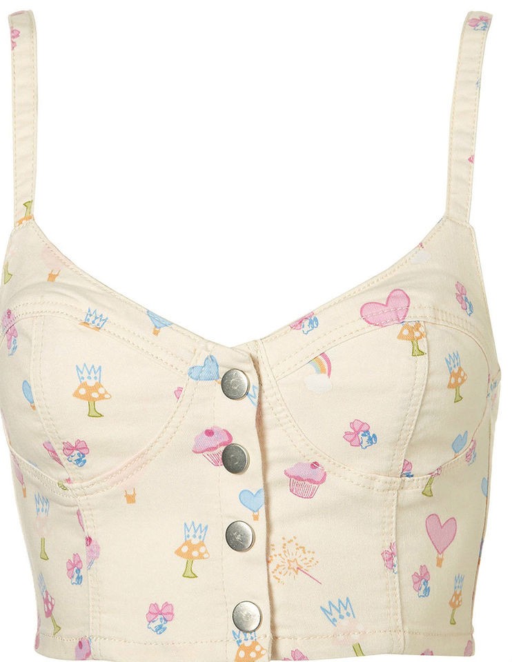 Topshop Trinket Bralet Corset 10 12 MOTO Cupcake Heart Denim Cropped 