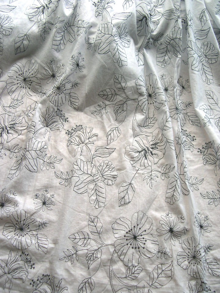 White or Ivory Cotton Lawn Fabric Embroided with Floral Pattern