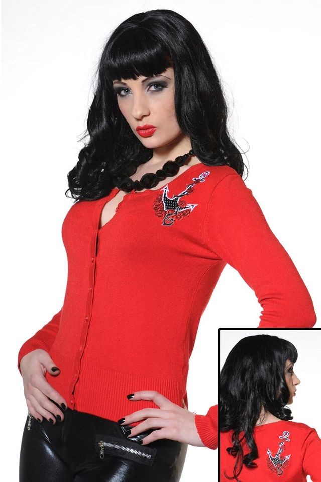 NEW VOODOO VIXEN RED 50S ROCKABILLY ANCHOR NAUTICAL CARDIGAN 10 16