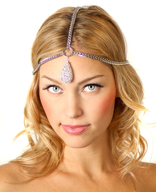 Silver Crystal Charm Chain Grecian Style Headband