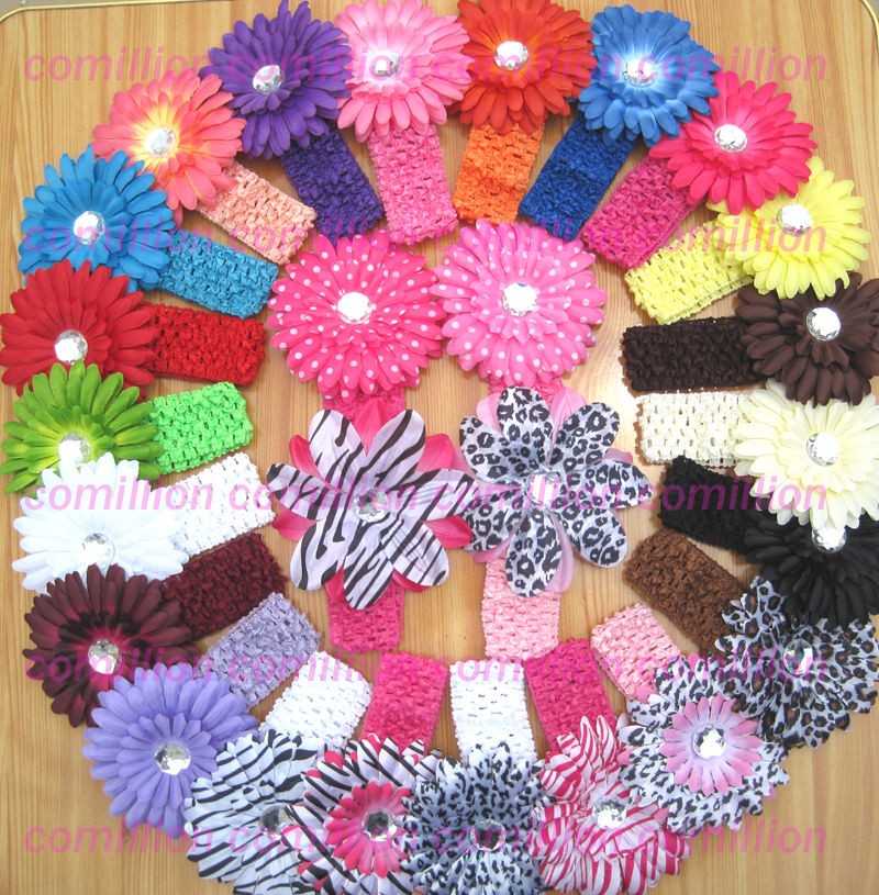Crochet Headbands with Daisy Flower clips hair bows baby girl free 