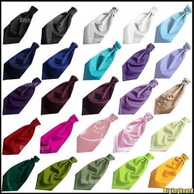 New Mens Plain Silk Wedding Scrunch Ruche Cravat Tie