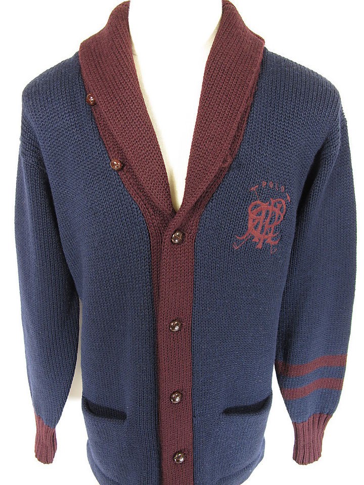 Vintage 92 RALPH LAUREN POLO Crest P wing Letterman Shawl collar 