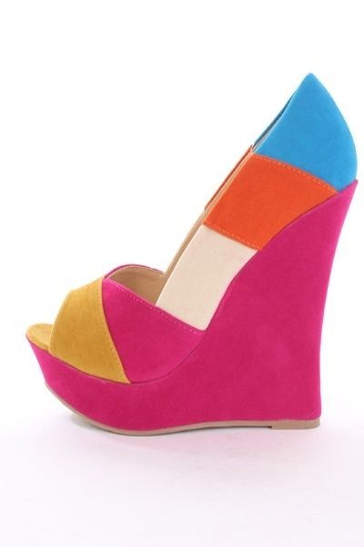 Colorblock V Cut Vamp Peep Toe Wedges Faux Suede 5 Wedge 7 7.5 8 8.5 