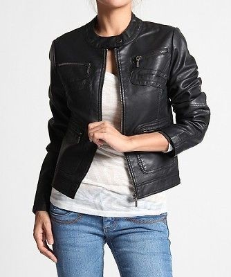 MOGAN S~3X Zip Up PU Faux LEATHER JACKET Womens Biker Slim Skinny 