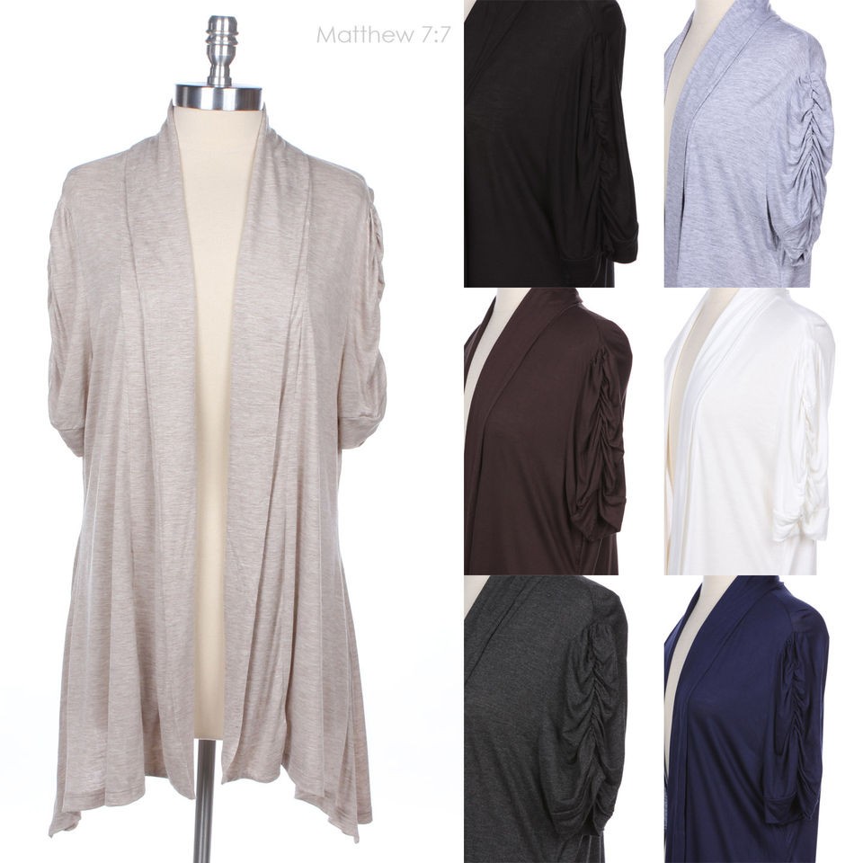   PLUS SIZE] Shawl Collar Cardigan Shirred Short Sleeve Handkerchief Hem