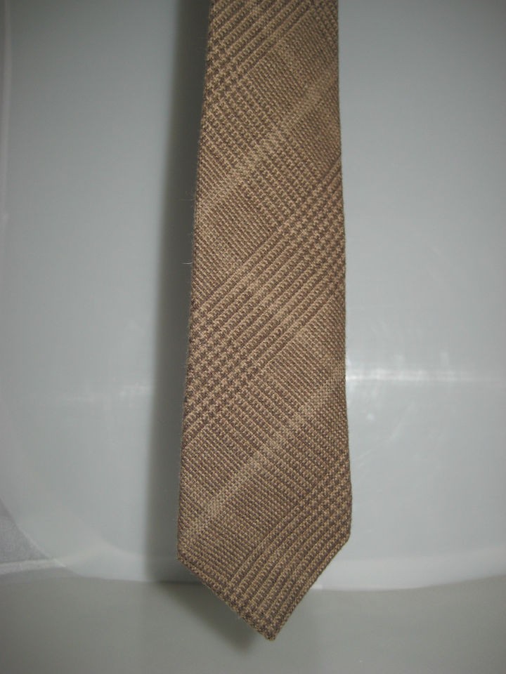 BRUNELLO CUCINELLI WOOL CASHMERE BROWN PLAID NECK TIE NEW