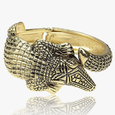   GP Carved Crocodile Scream Big Smoky Stretch Bangle Bracelet A1391K