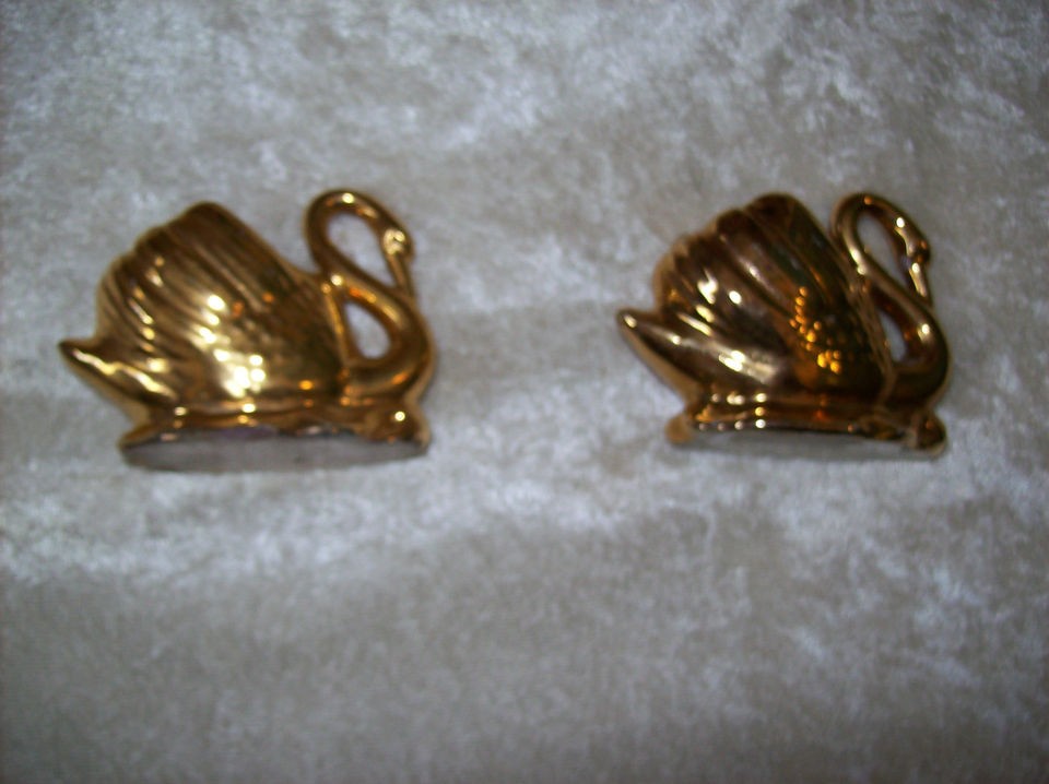 ONE PAIR VINTAGE WEMBLEY WARE GOLD LUSTRE SWAN TOOTHPICK HOLDER