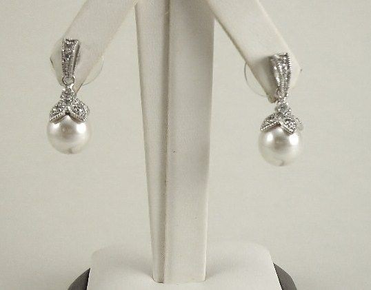 Bridal CZs Wedding Ivory Pearl Dangle Silver Plated Jewelry Accessory 