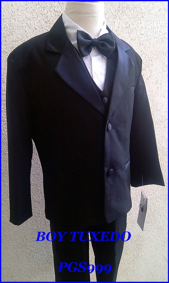 NEW BLACK BOY INFANT TODDLER TEEN TUXEDO WITH VEST BOW TIE FORMAL SUIT 