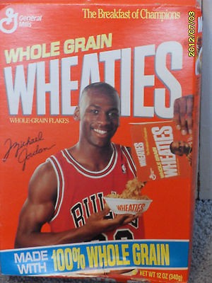 VINTAGE UNOPENED 12 OZ BOX OF MICHAEL JORDAN ON COVER OF WHEATIES 