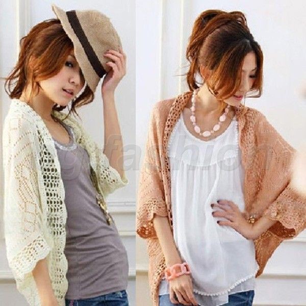 Lady Crochet Knit Cardigan Batwing Sweater Women Dolman Sleeve Top 