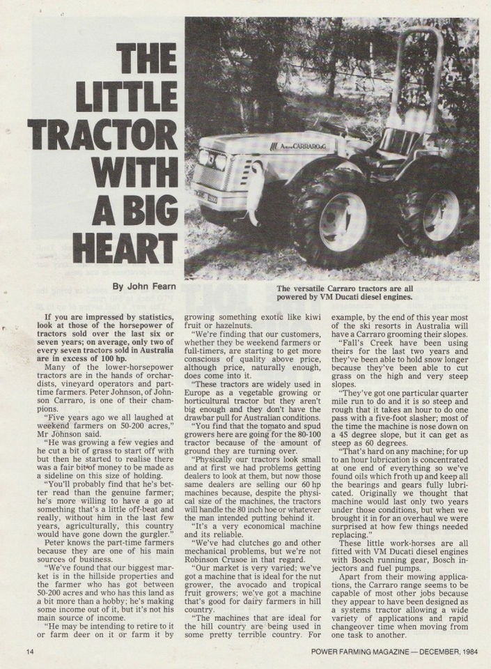 Vintage 1984 ANTONIO CARRARO TRACTORS Advertisement VM DUCATI DIESEL 