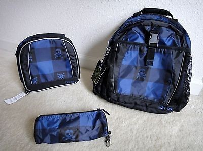 TCP Childrens Place Skull & Crossbones Backpack Lunch Box & Pencil 