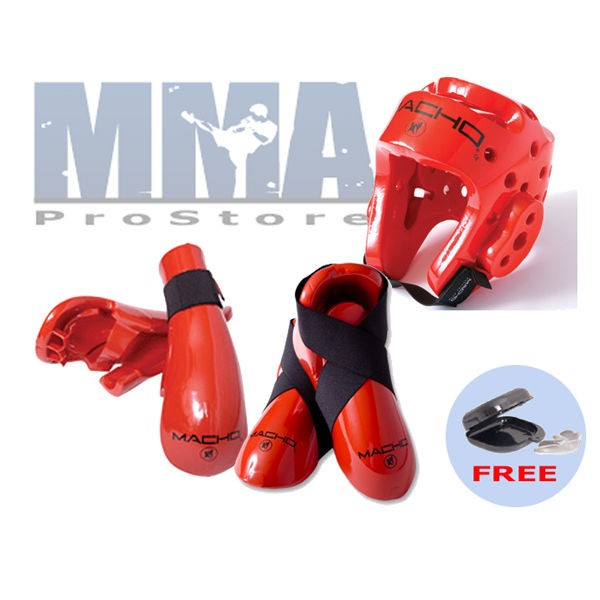 NEW Macho Dyna Sparring Gear Karate TaeKwonDo TKD Kickboxing   Red 5pc 