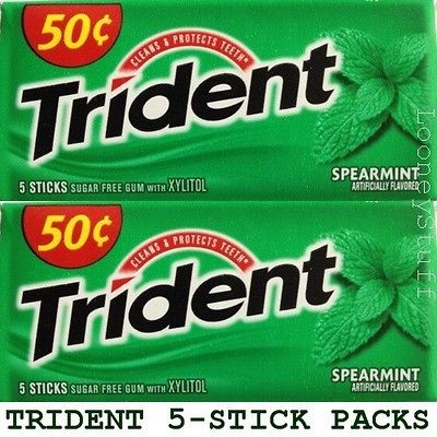 TRIDENT SPEARMINT SUGARLESS CHEWING GUM   5 Stick Packs   1 Box   20 