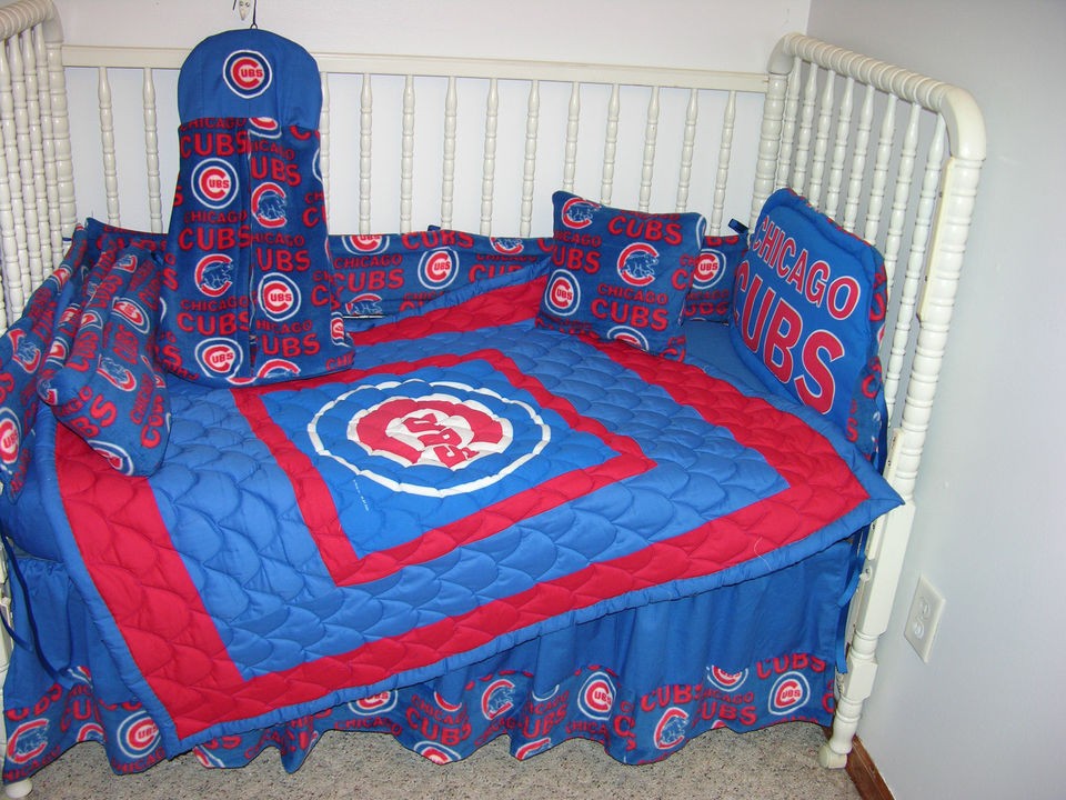 CRIB NURSERY BEDDING SET MADE/W CHICAGO CUBS FABRIC