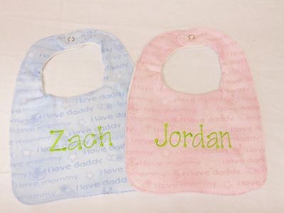 New HM Bib Boys Girls Pink Blue I Luv Mommy I Luv Daddy Choice 