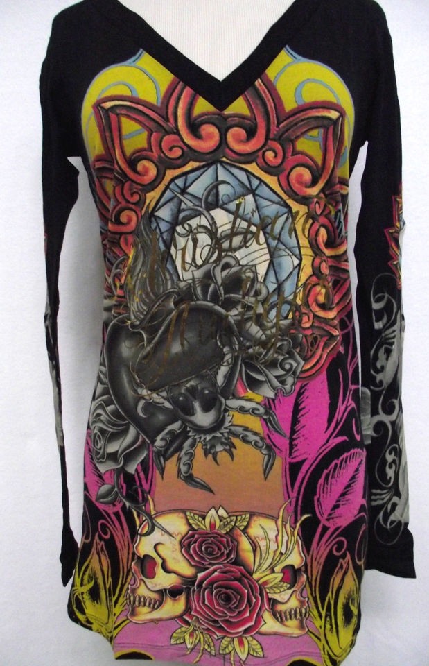 CHRISTIAN AUDIGIER ED HARDY JUNIORS DIAMOND TUNIC DRESS SHIRT NWT 