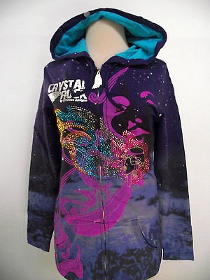 180 NWT CHRISTIAN AUDIGIER CRYSTAL ROCK WOMENS RETRO HOODIE W/STONES 