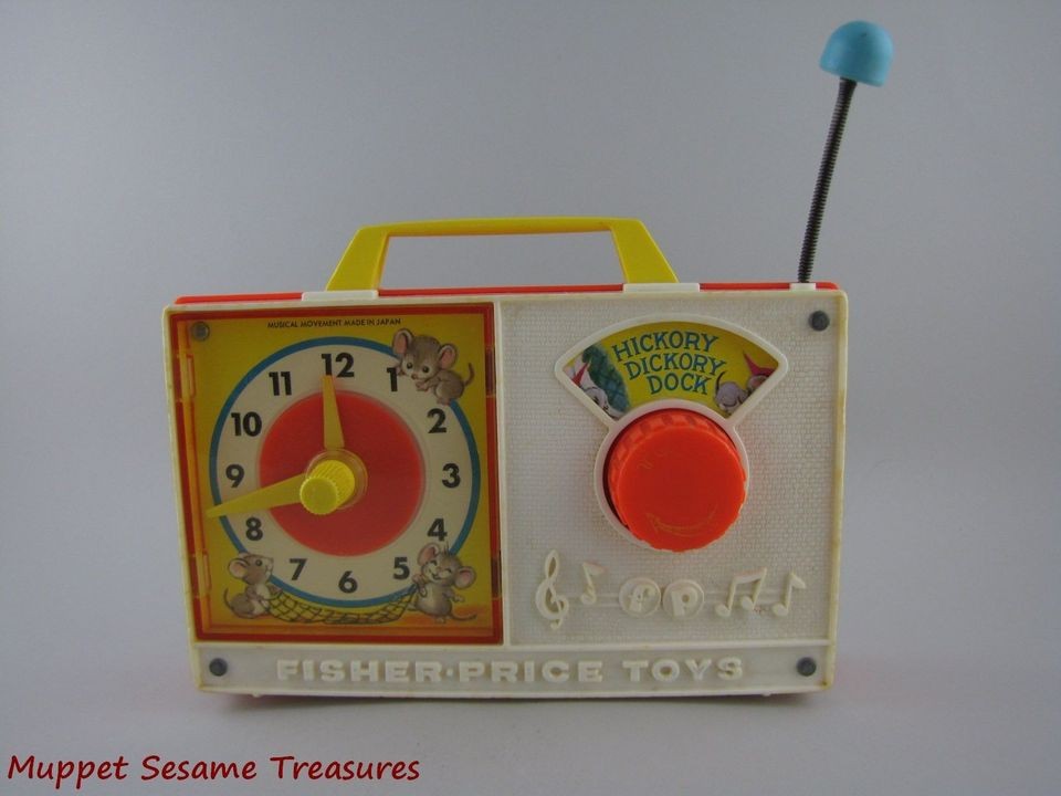 VTG Fisher Price Wooden TOY CLOCK RADIO Hickory Dickory Dock Nursery 