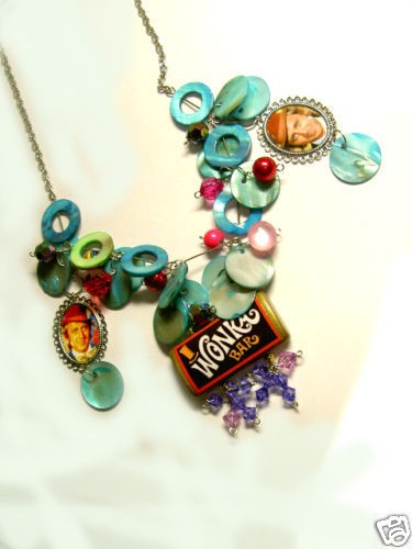 art Willy WONKA CHOCOLATE BAR Necklace GOLDEN TICKET