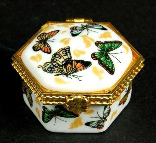   PILL BOX HEXAGON BUTTERFLY Gift Travel Trinket Keepsake Hinged Case 2