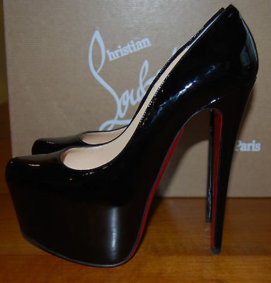 CHRISTIAN LOUBOUTIN DAFFODILE BLACK PATENT LEATHER PLATFORM PUMPS NEW 