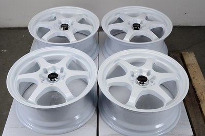 15 4x114.3 4x100 White Rims Yaris Del Sol Galant Civic Lancer Miata 4 