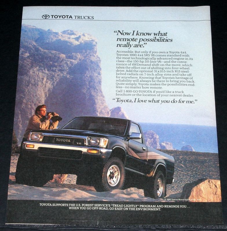 1990 OLD MAGAZINE PRINT AD, TOYOTA 4X4 SR5, 3.0 V6 TRUCK, BLACK