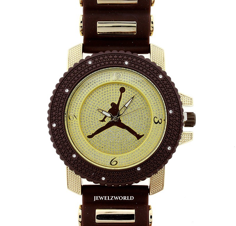 ICED OUT BROWN/GOLD JORDAN AIR JUMPMAN LOGO SILICONE WATCH