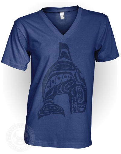 TOTEM WHALE   Native art American Apparel 2456 Short Sleeve V Neck T 